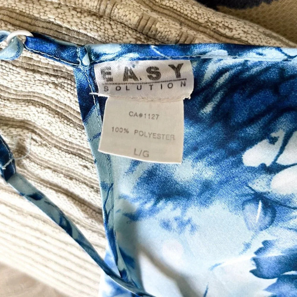 Easy Solution Women's Large Vintage 90s Blue Floral Satin Slip Dress Chemise - Picture 5 of 6